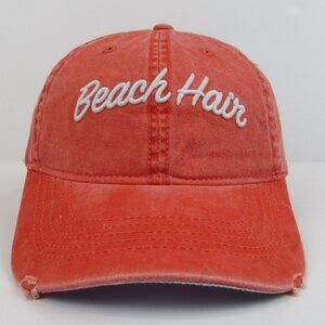 Beach Hair Cap Embroidered Rose Tan Adjustable Back Strap Closure Women's Hat On